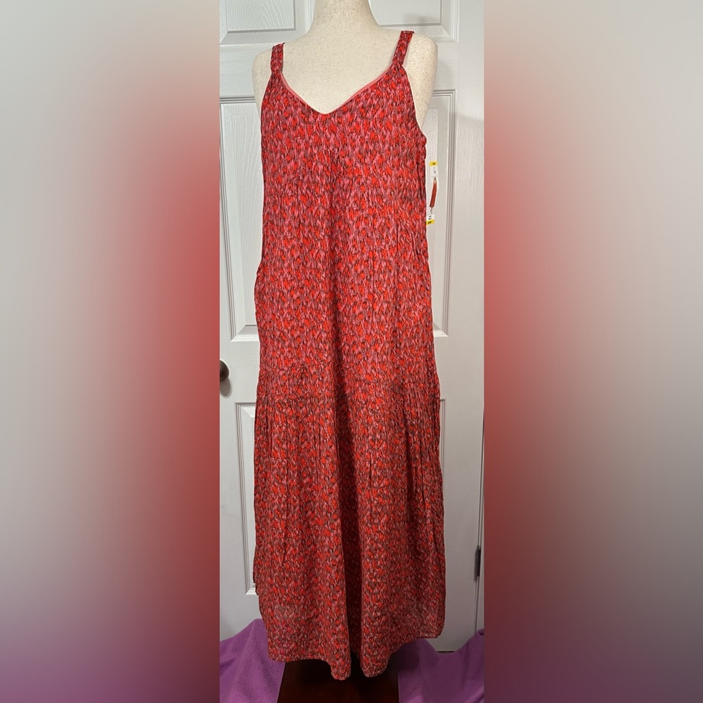 Joie Red & Pink Tea Rose Patterned Women's Boutique maxi dress coquette cottage
